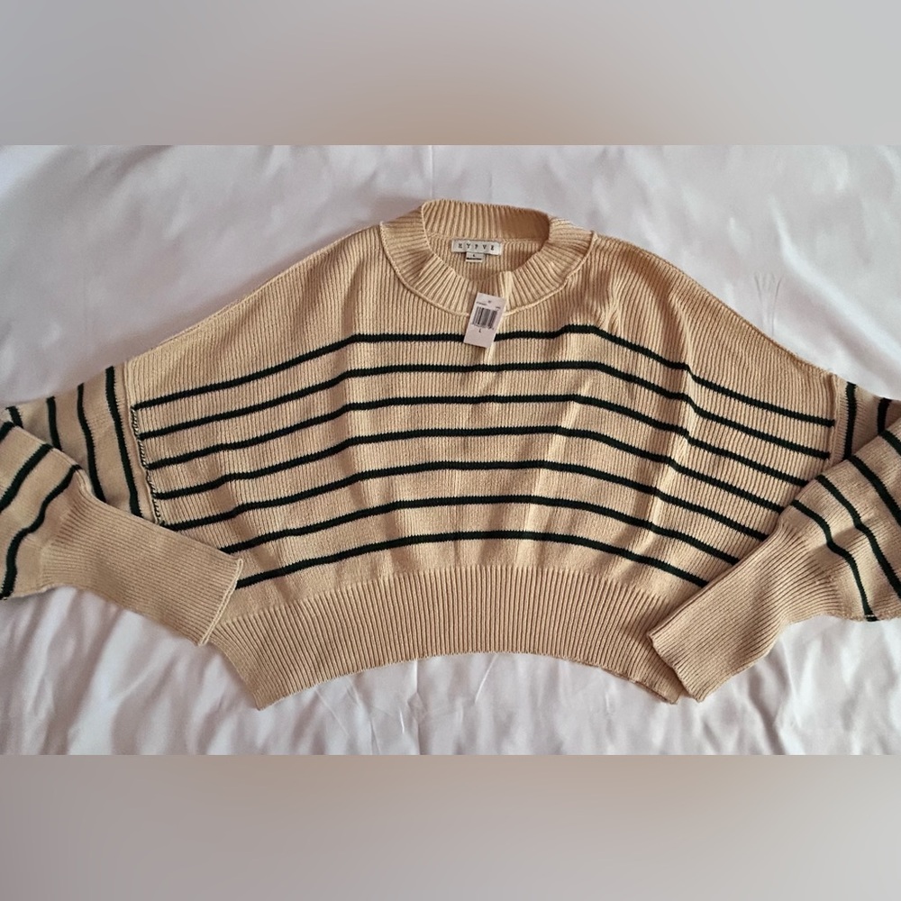 NWTs HYFVE Striped Mock Neck Cropped Oversized Sweater Size Large